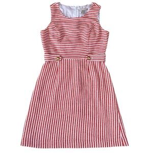 Banana Republic Red White Striped Sleeveless Sheath‎ Dress Gold Button Detail 6